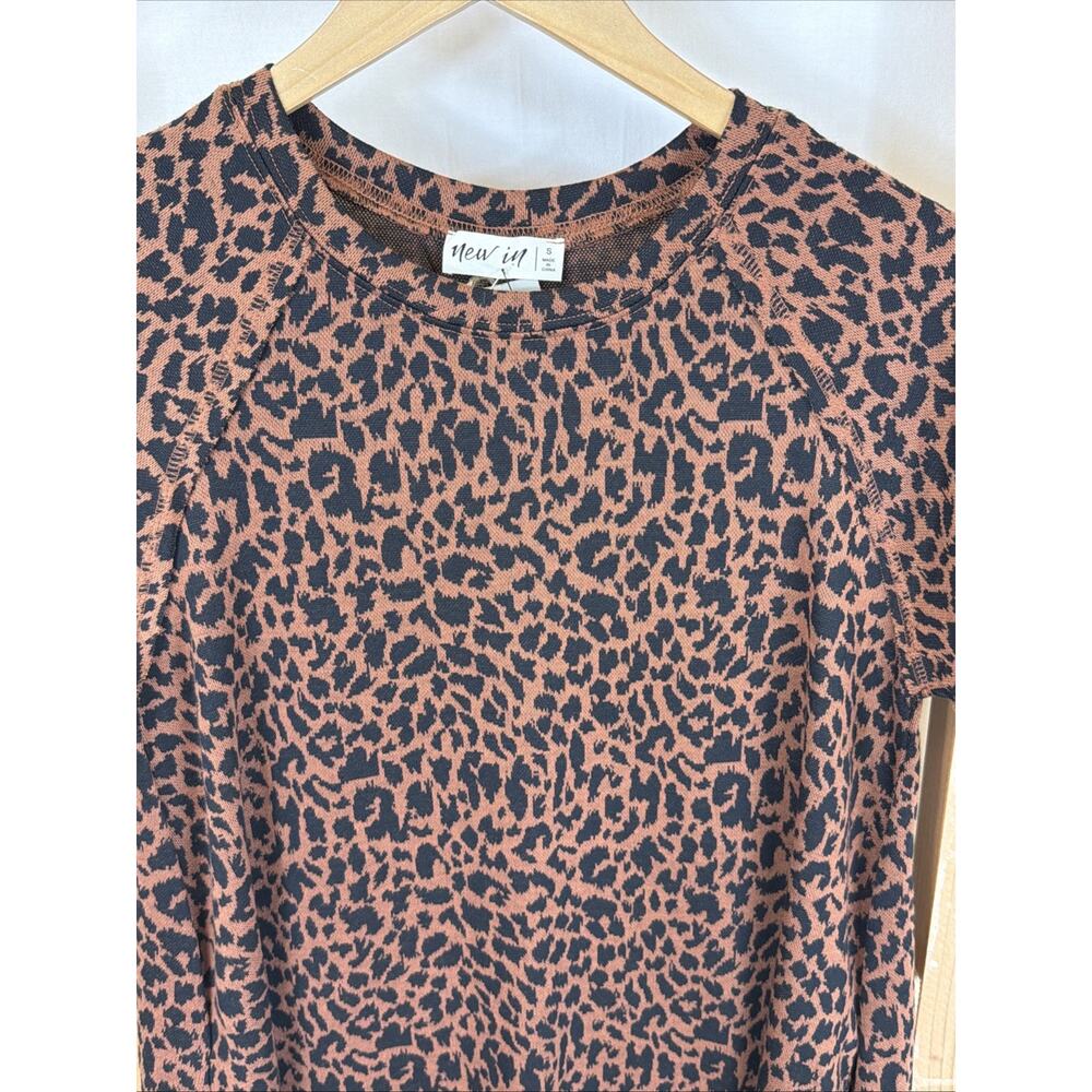 NWT New In Brown Black Cheetah Print Short Sleeve Knee Length Dress #1419 Size S - Picture 2 of 9